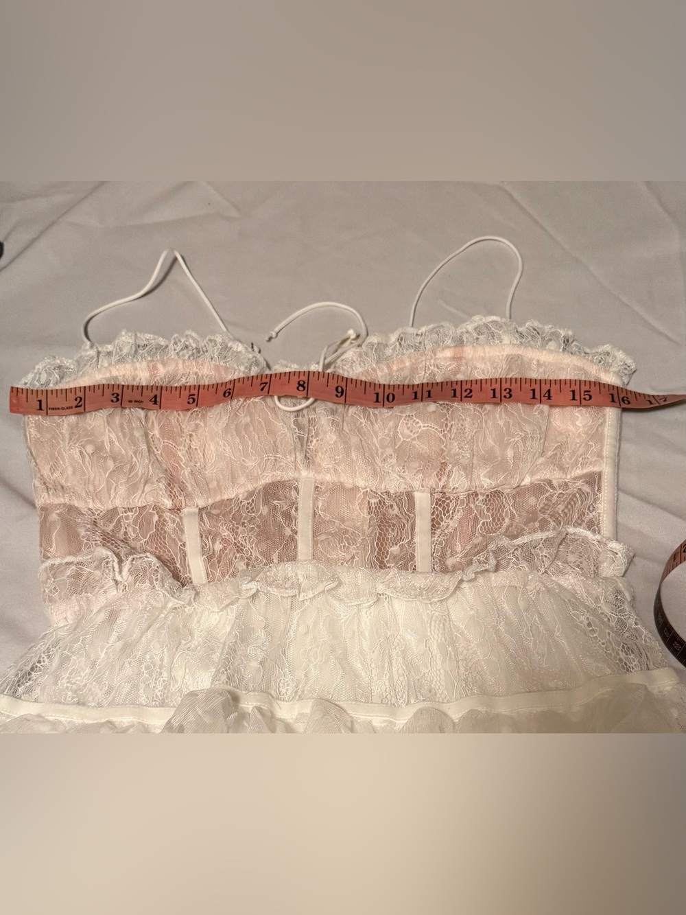 For Love and Lemons Ivory Lace Corset Ruffle Mini Dress - Picture 8 of 10